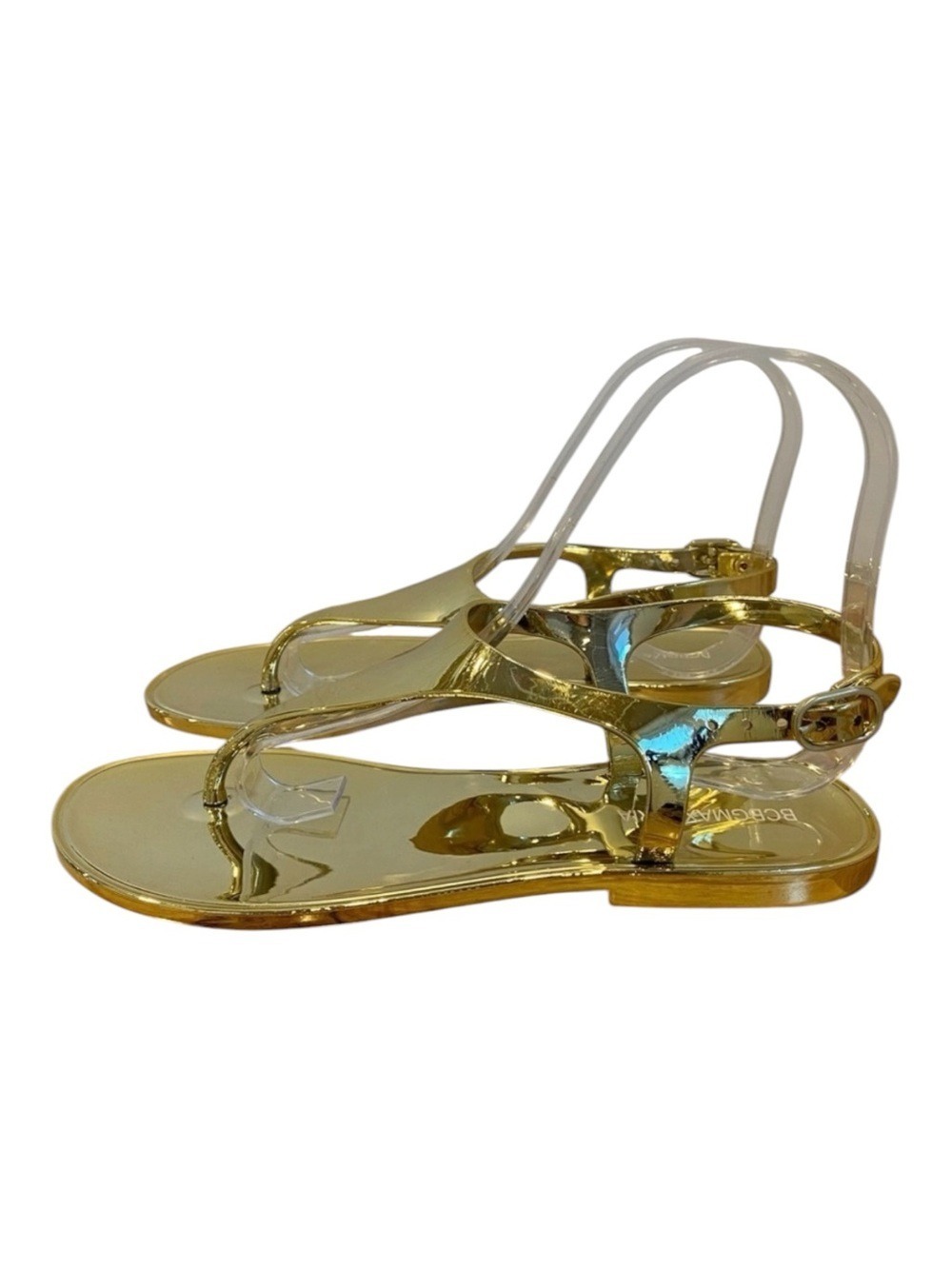 BCBGMAXAZRIA gold strappy flat sandals thong stylish contemporary size 5